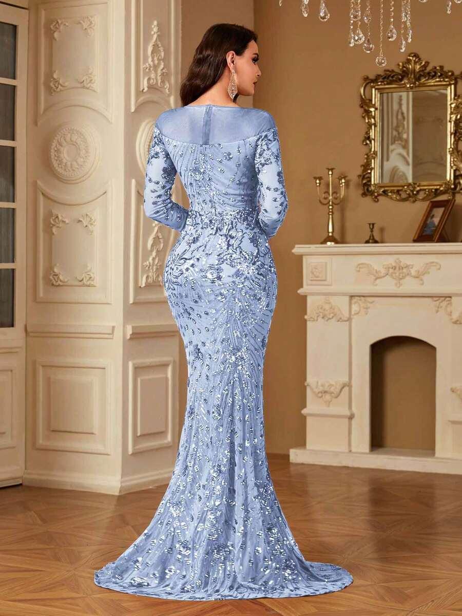 NIEBIESKA MAXI SUKIENKA ZDOBIENIA 