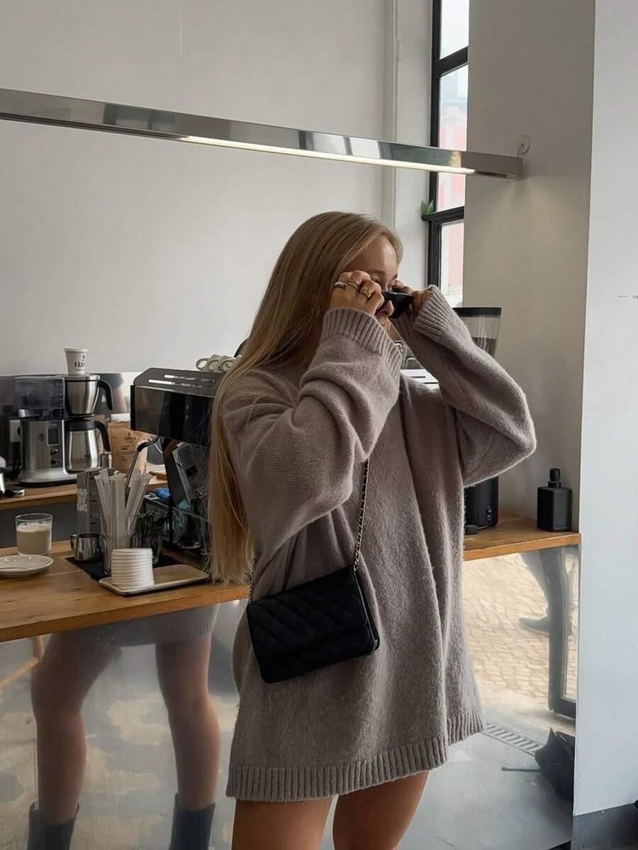 BEŻOWY SWETER DŁUGI RĘKAW
