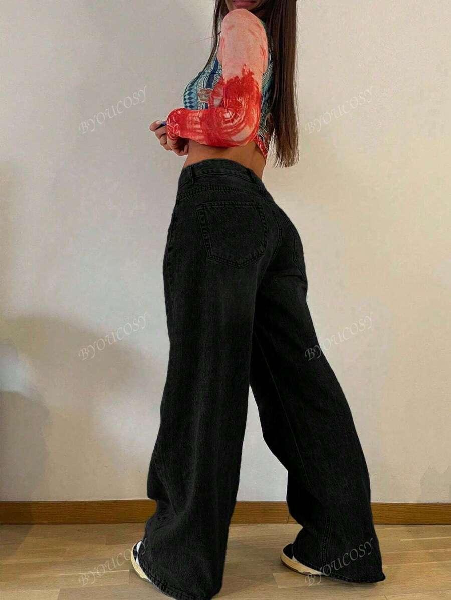 CZARNE SPODNIE JEANS KIESZENIE ZAMEK