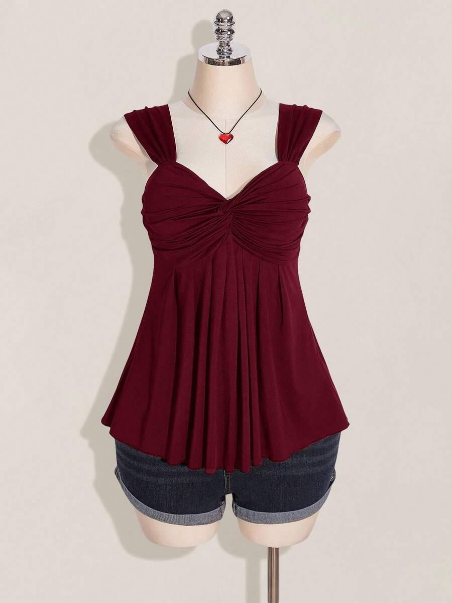 bordowa bluzka bez rękawów