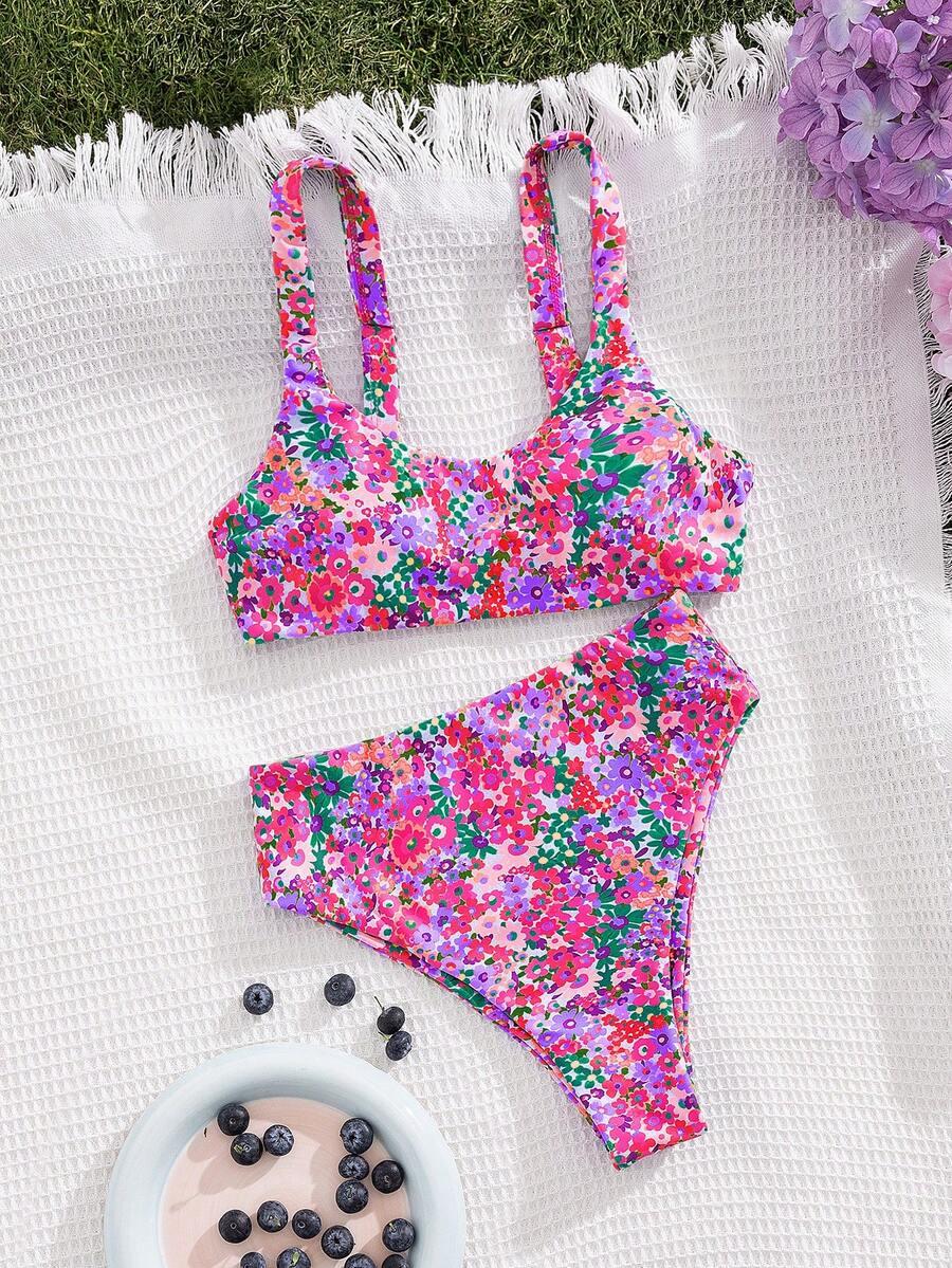 KOMPLET BIKINI WZÓR KWIATY