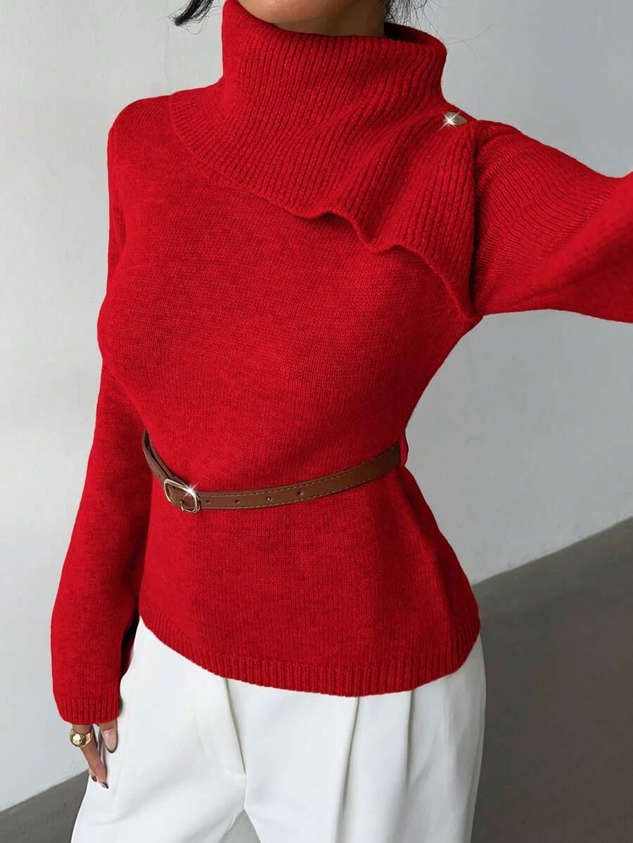 czerwony sweter z golfem