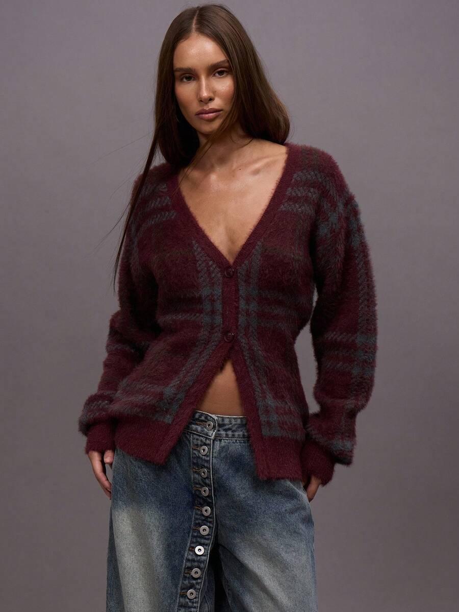 ROZPINANY SWETER V-NECK