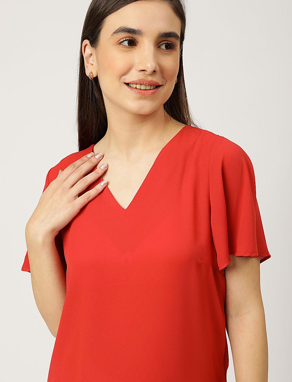 czerwona bluzka dekolt v T41-2466K-P8