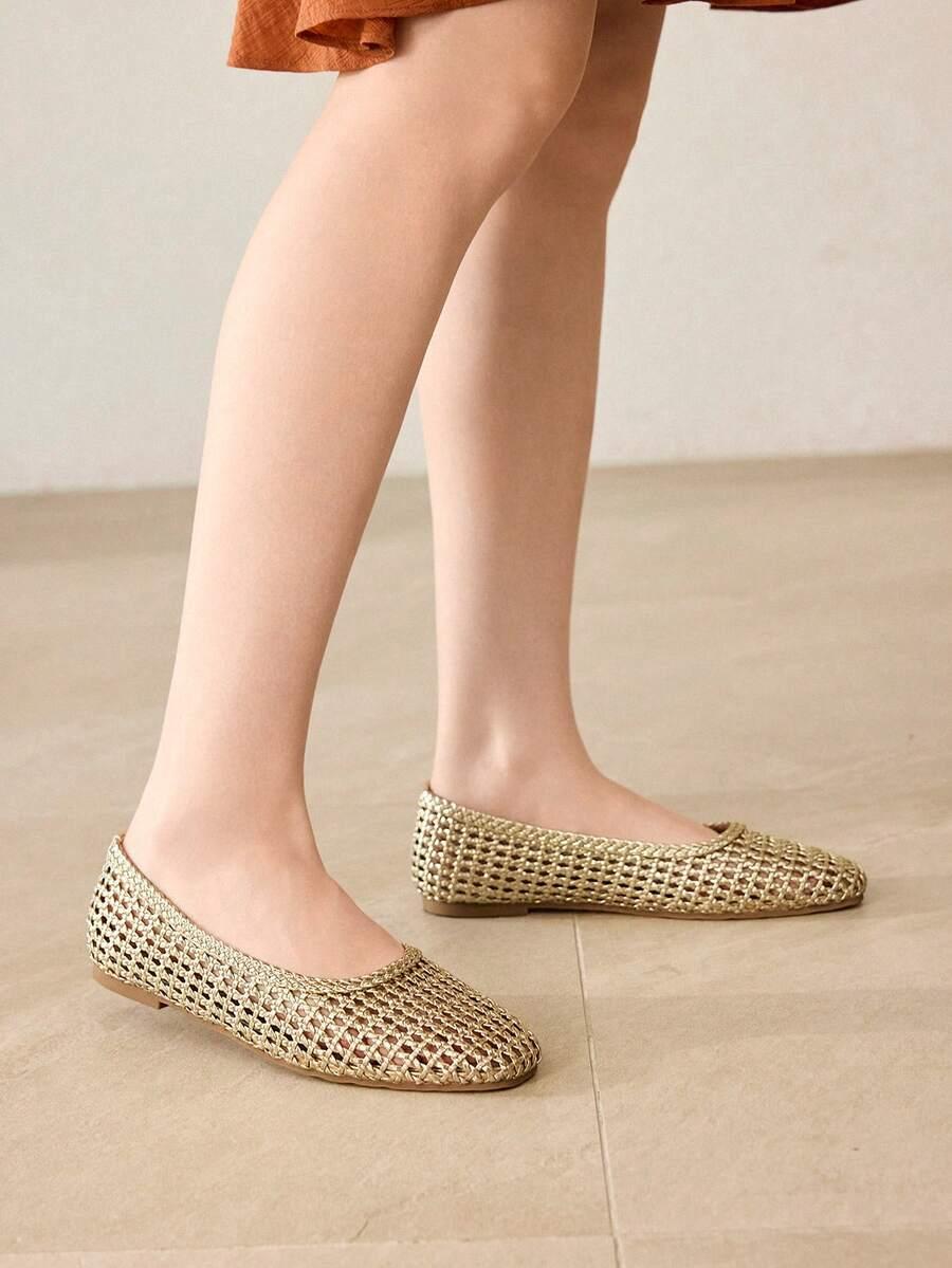 złote baleriny casual 