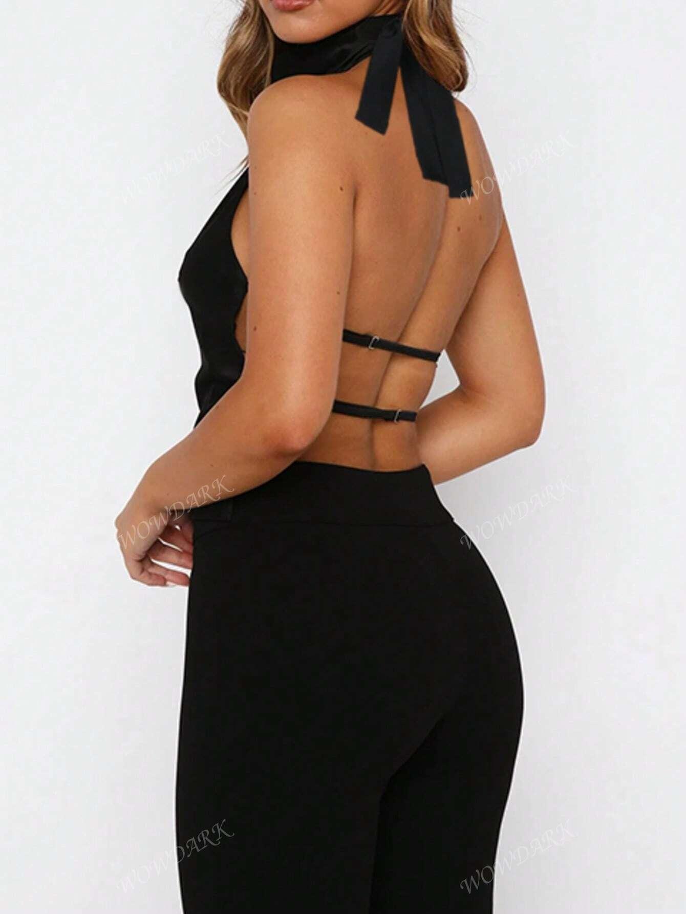 CZARNY SATYNOWY TOP