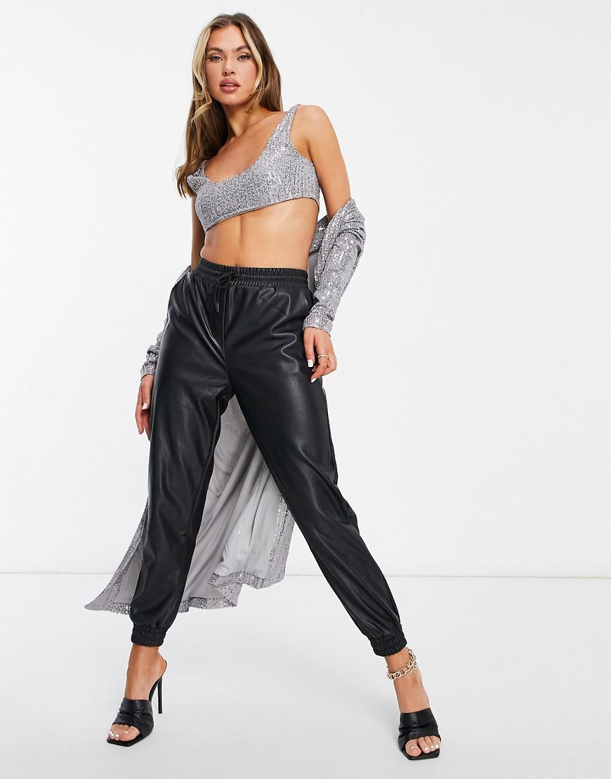 SREBRNY CROP TOP CEKINY