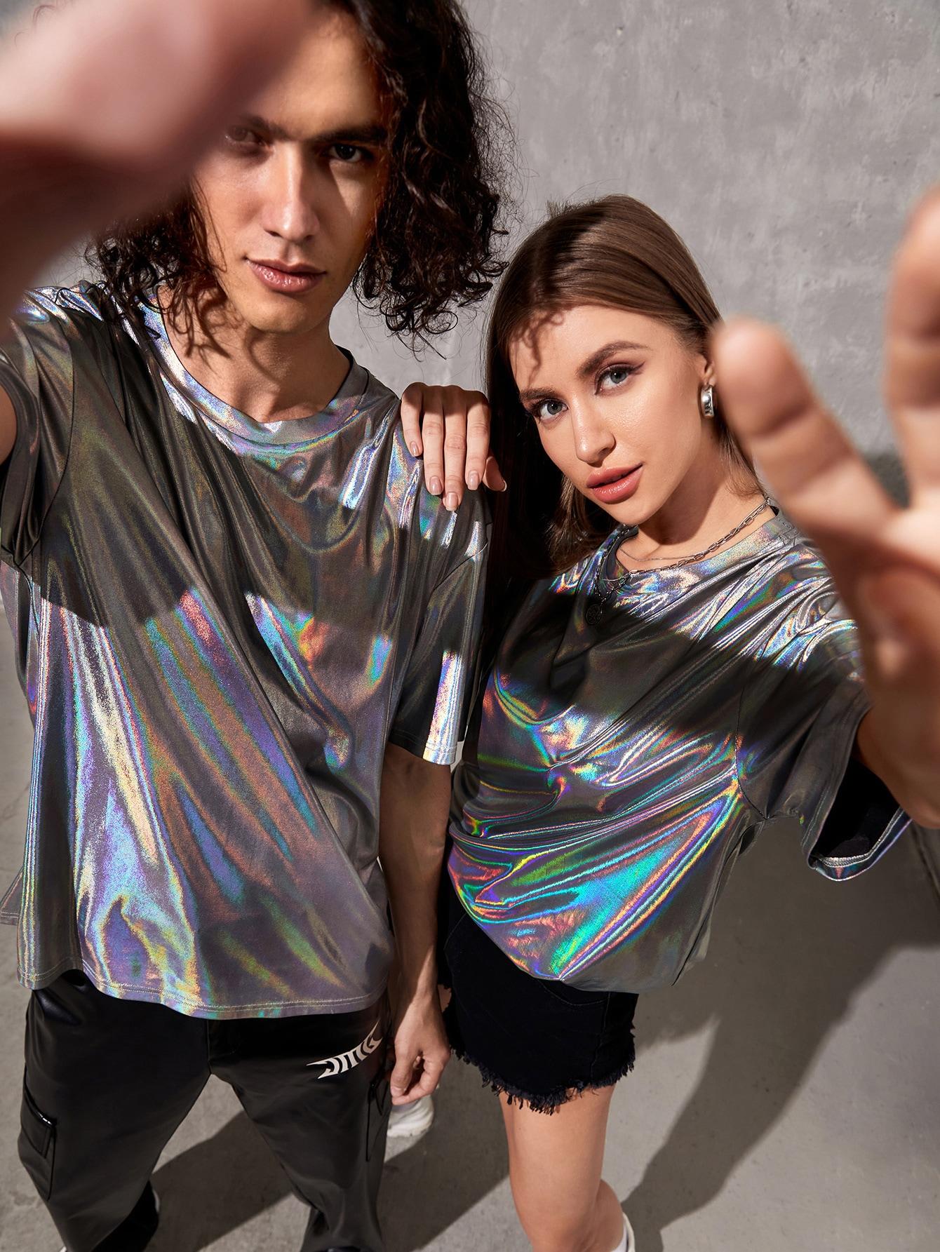 HOLOGRAFICZNY T-SHIRT OKRĄGŁY DEKOLT