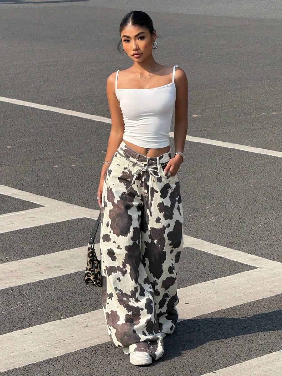 SPODNIE SZEROKA NOGAWKA ANIMAL PRINT