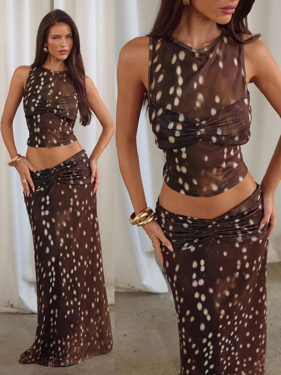 top spódnica komplet animal print