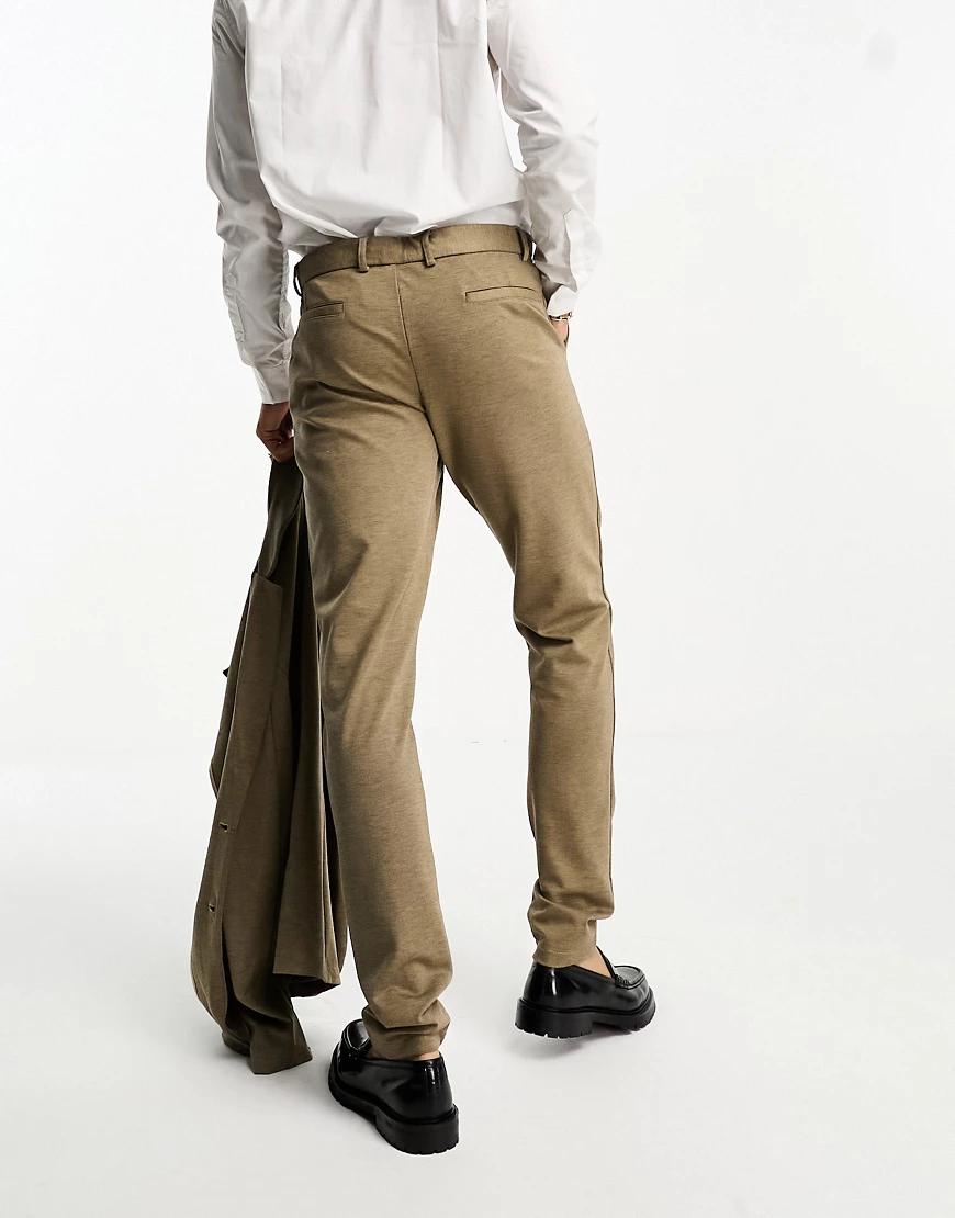brązowe eleganckie spodnie slim fit