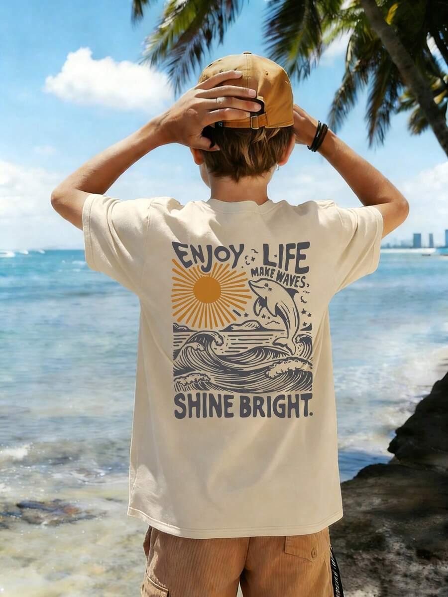 beżowy t-shirt nadruk