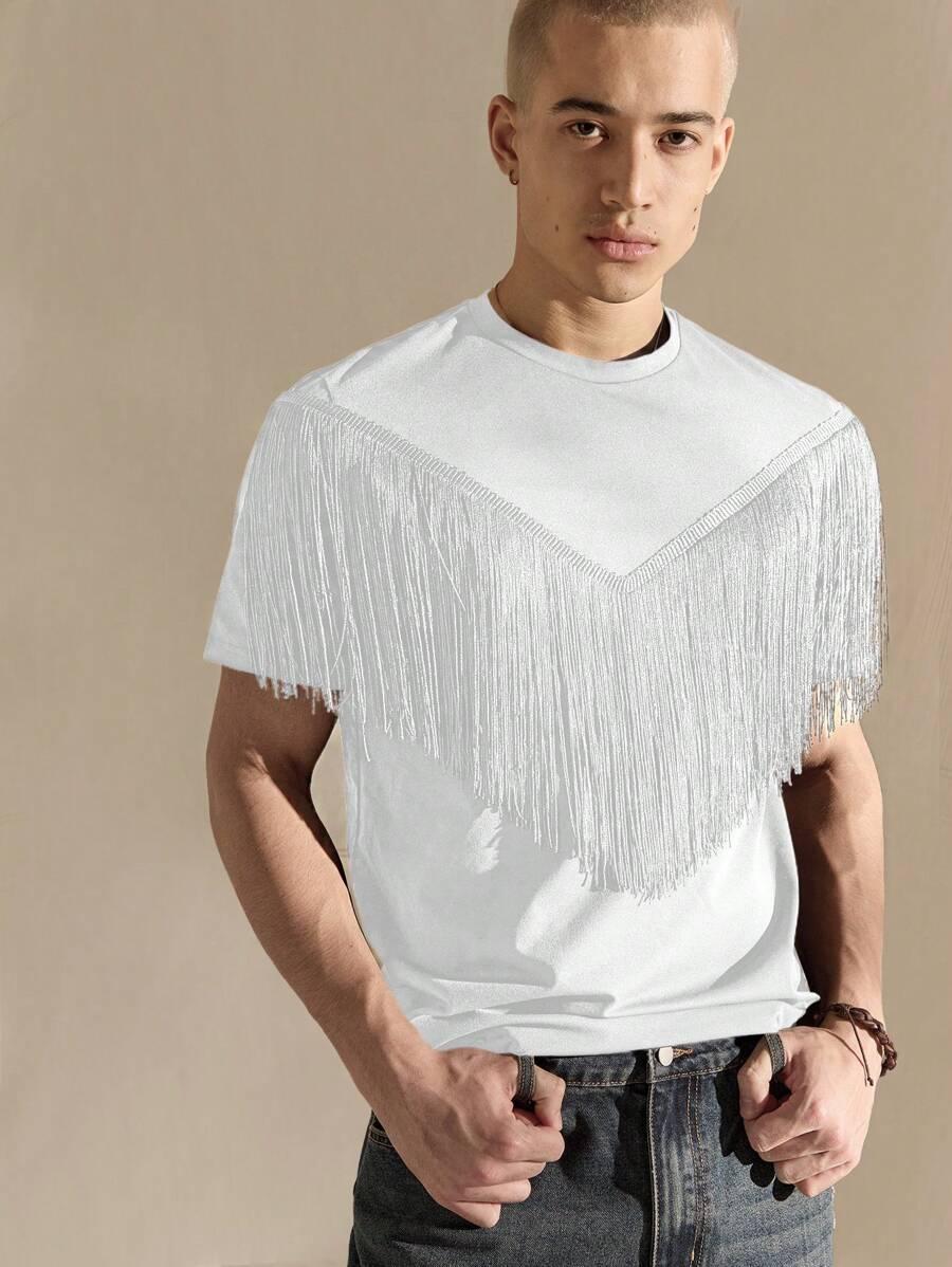 biały t-shirt frędzle