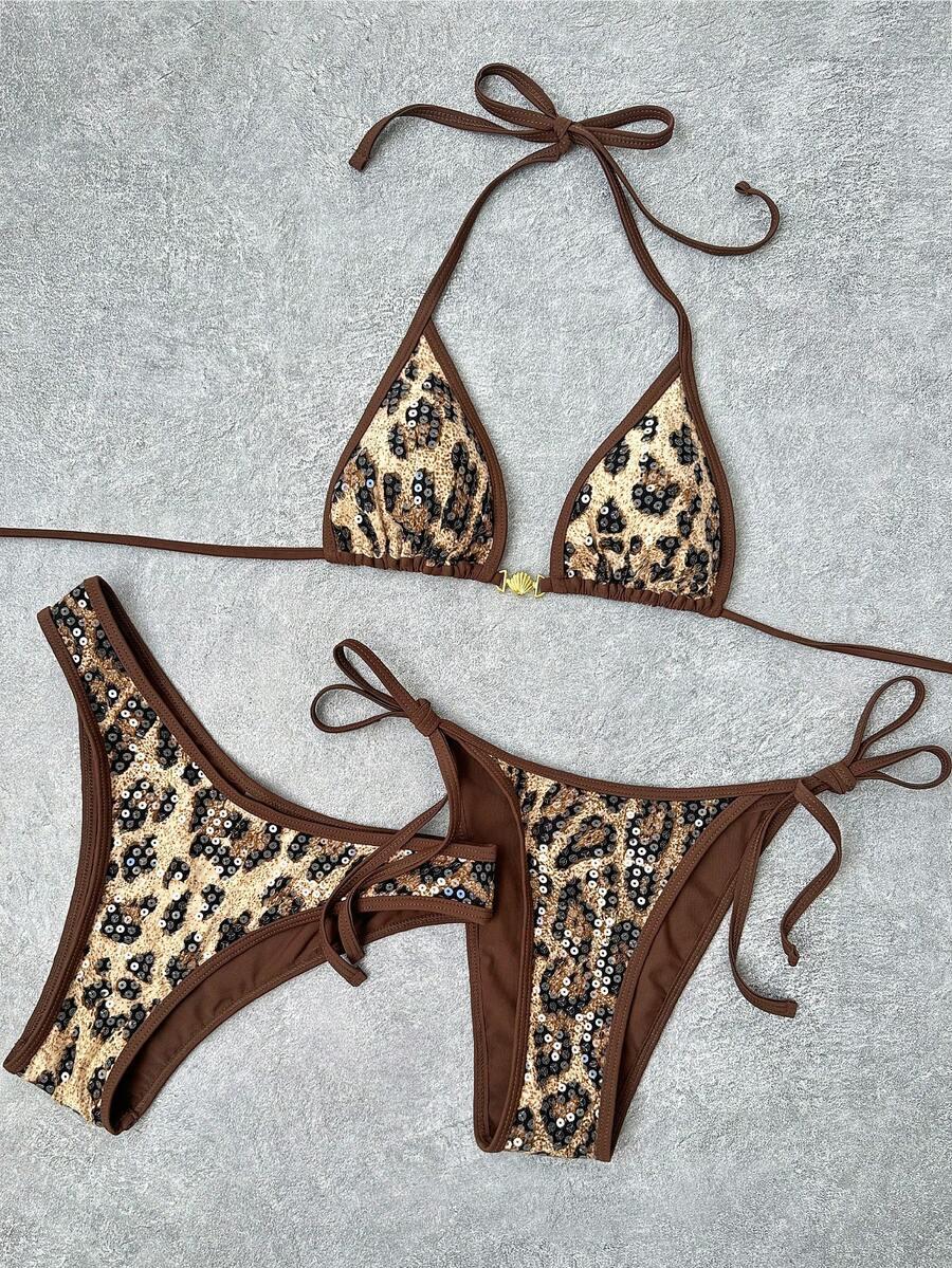 KOMPLET BIKINI W PANTERKĘ Z CEKINAMI