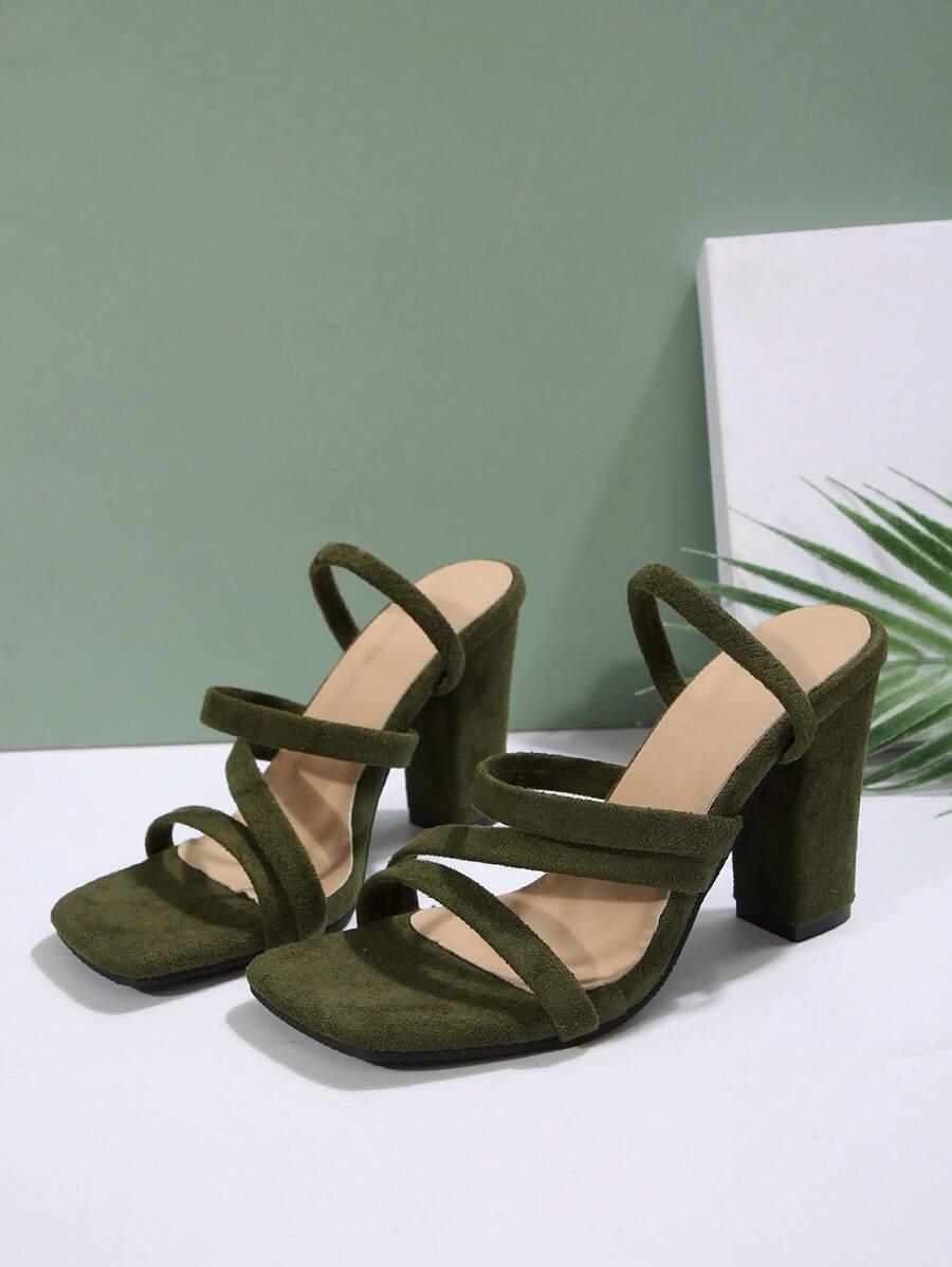 KHAKI SANDAŁY IMITACJA ZAMSZU 