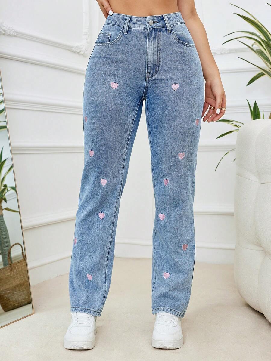 NIEBIESKIE SPODNIE JEANS WZÓR SERCA