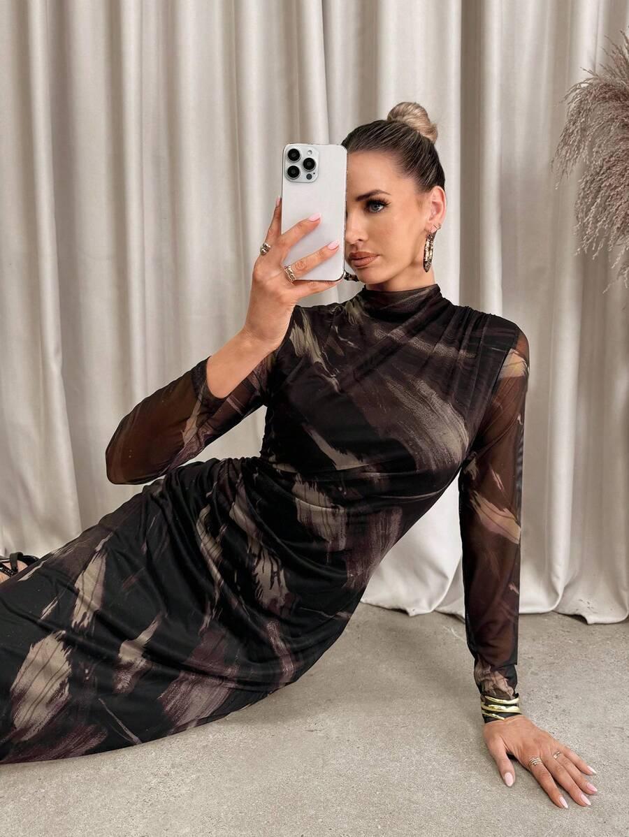MAXI SUKIENKA DŁUGI RĘKAW print