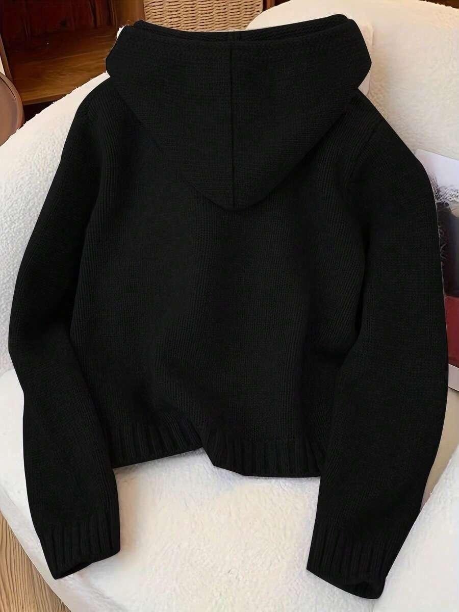 CZARNA DZIANINOWA BLUZA ZAMEK