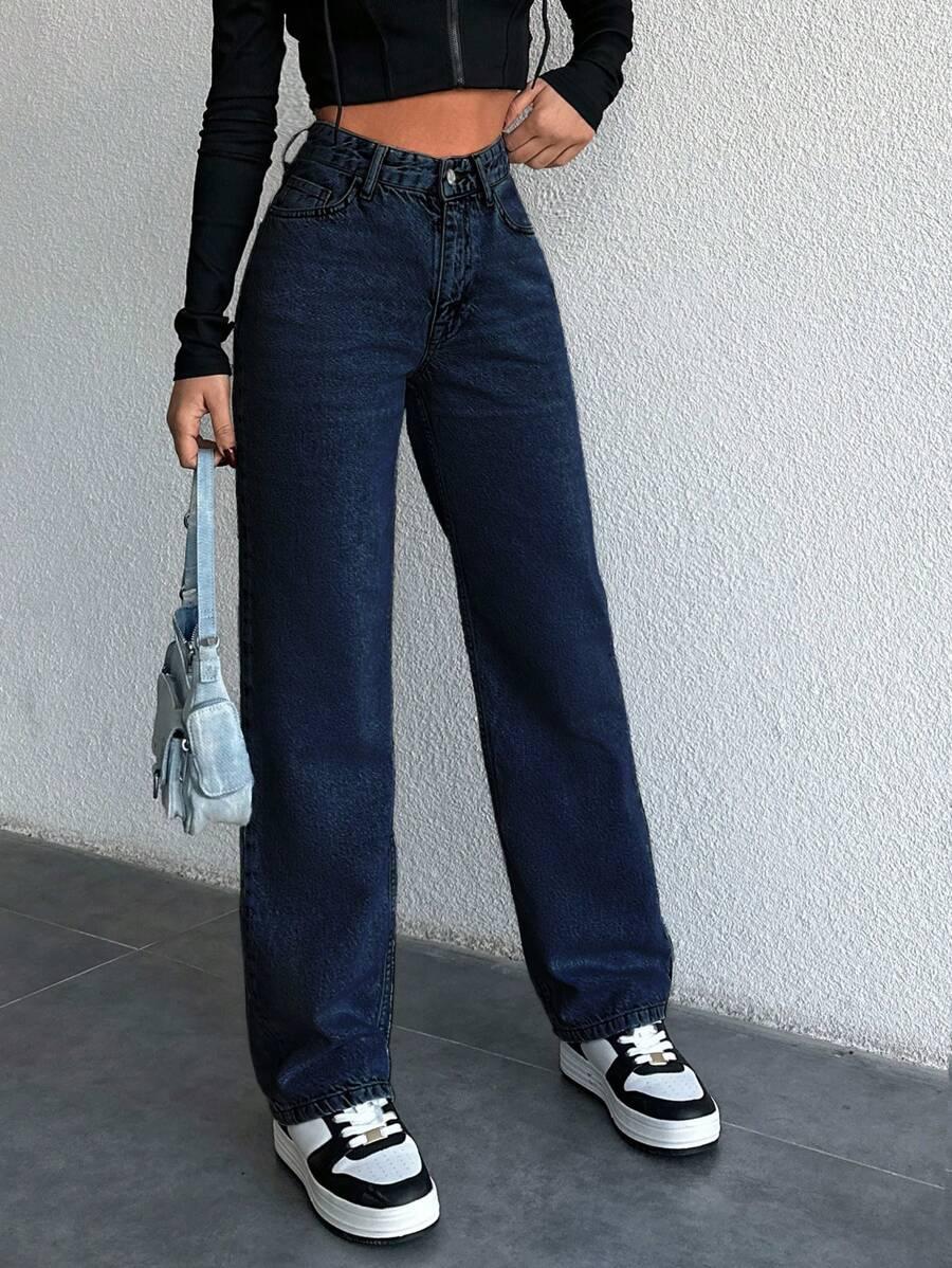 GRANATOWE SPODNIE JEANS 