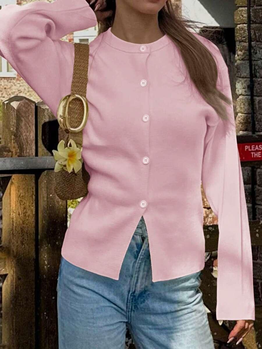 RÓŻOWY DZIANINOWY SWETER 