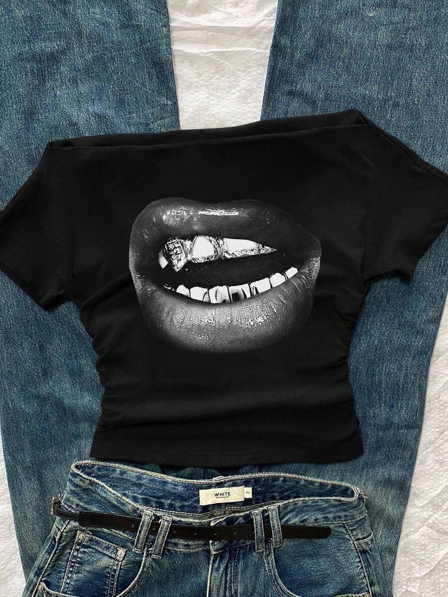 czarny top print