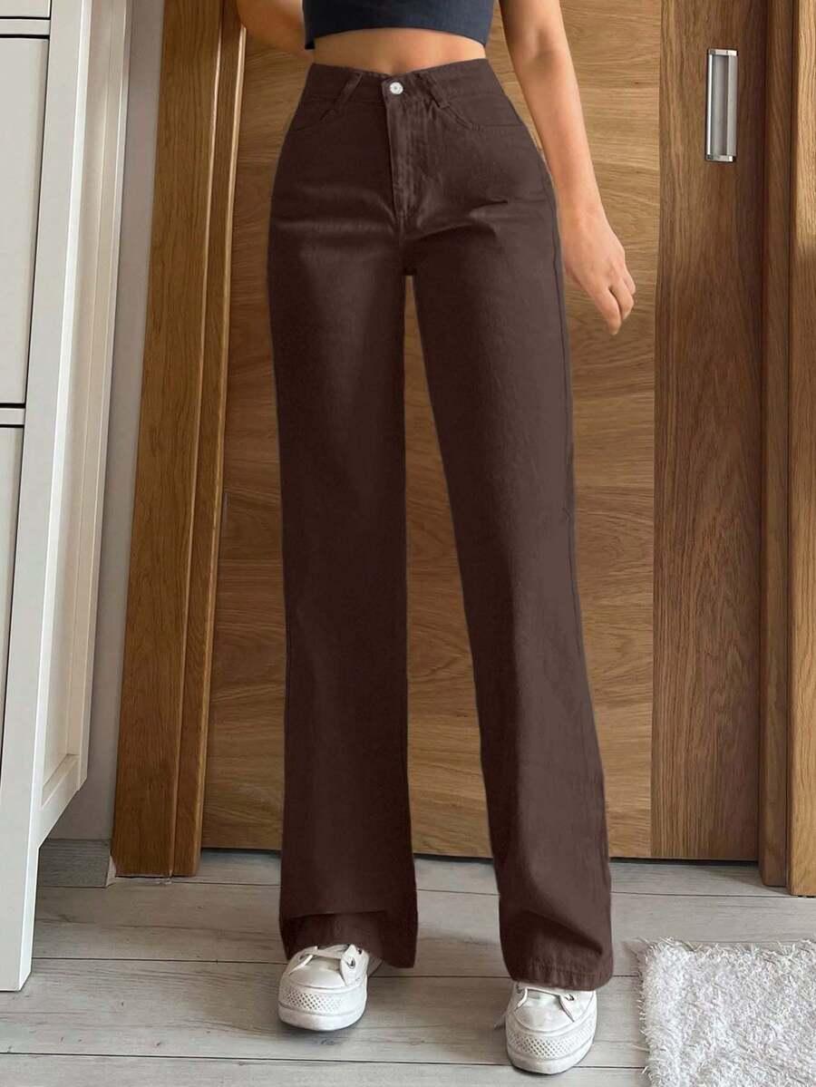 BRĄZOWE SPODNIE JEANS