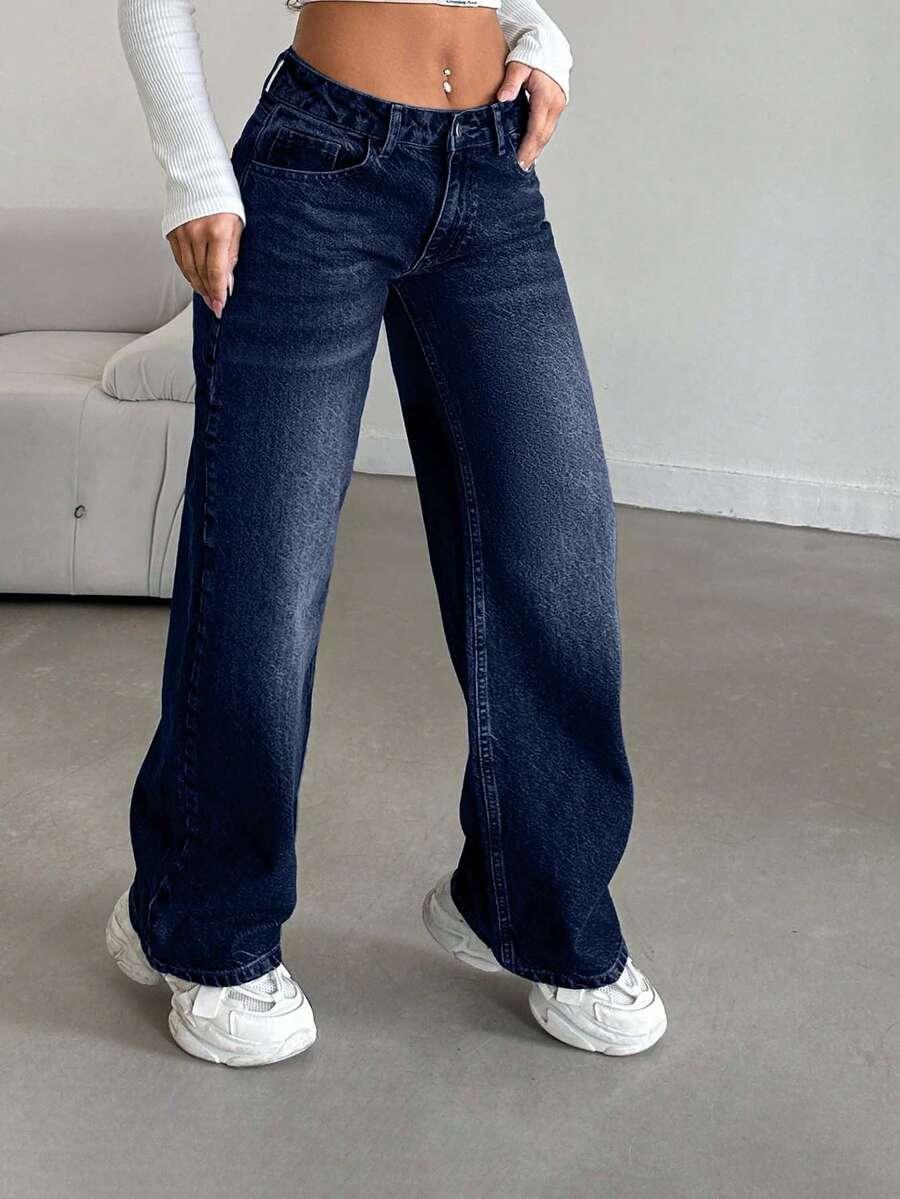 GRANATOWE SPODNIE JEANS 