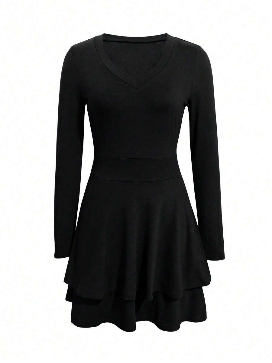 CZARNA SUKIENKA V-NECK 
