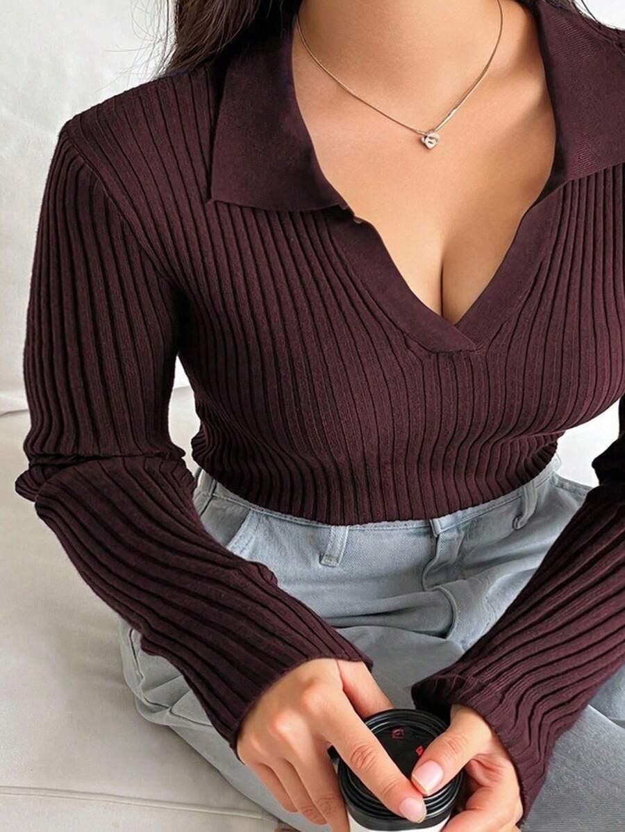 bordowy sweter v neck 