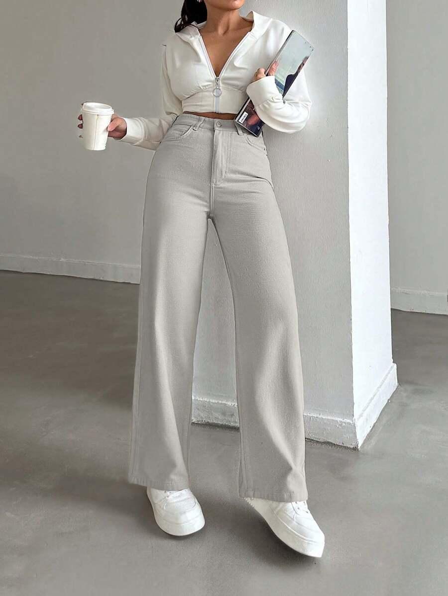BEŻOWE SPODNIE JEANS 
