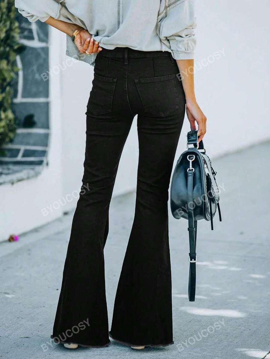 CZARNE SPODNIE JEANS DZWONY