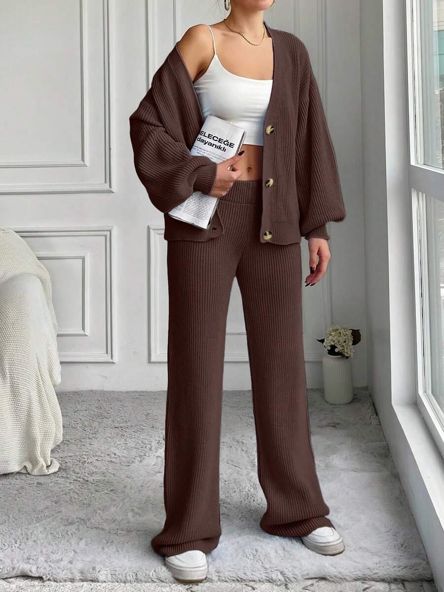 SWETER SPODNIE DZIANINOWY KOMPLET