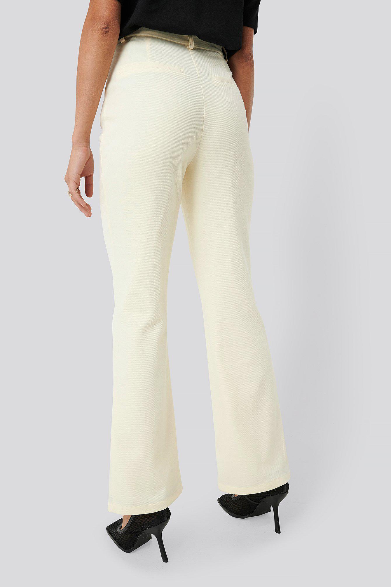 KREMOWE ELEGANCKIE SPODNIE WYSOKI STAN