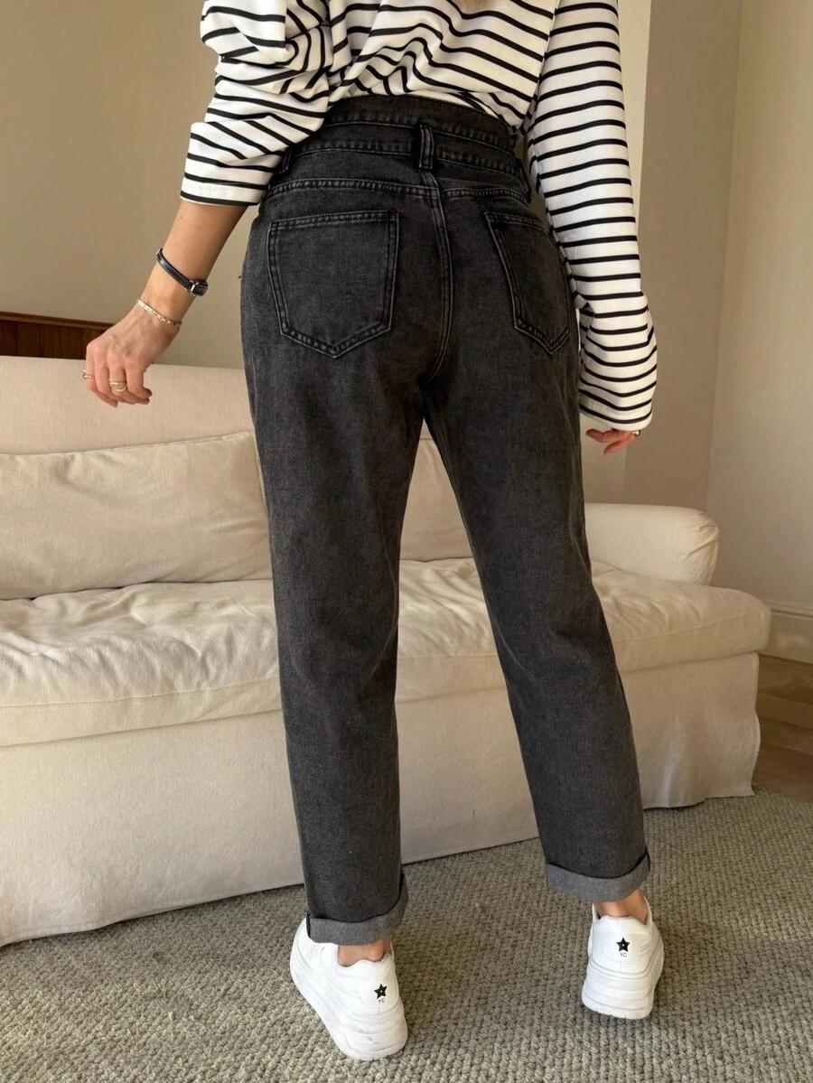 szare spodnie jeans wysoki stan