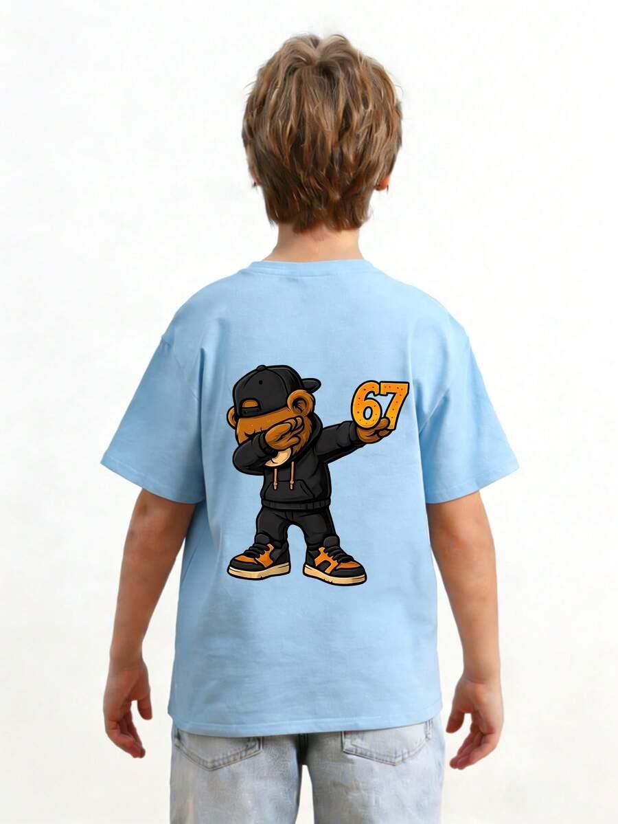 niebieski t-shirt nadruk