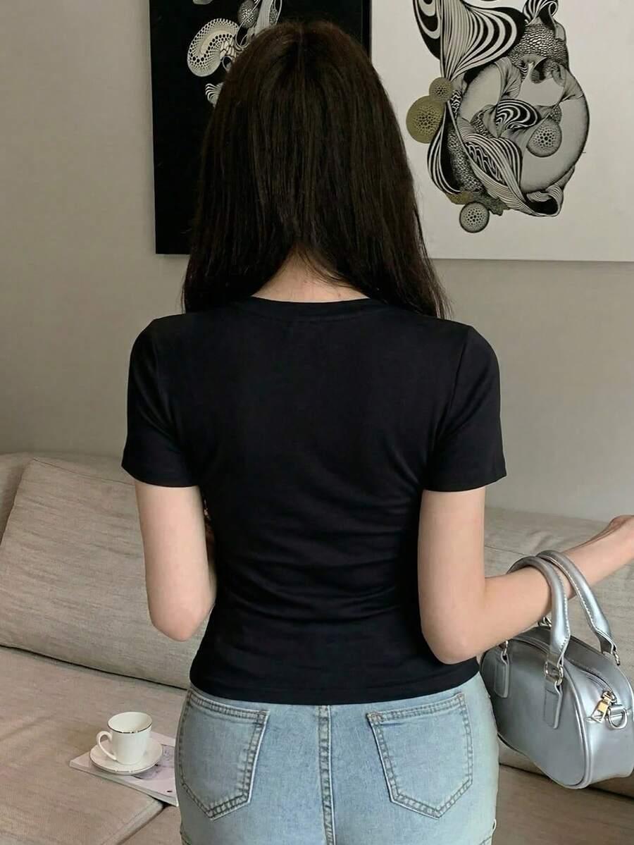 czarny t-shirt v-neck
