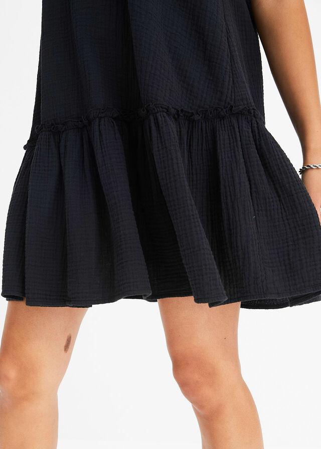 BAWEŁNIANA OVERSIZE MINI SUKIENKA Z OKRĄGŁYM DEKOLTEM 