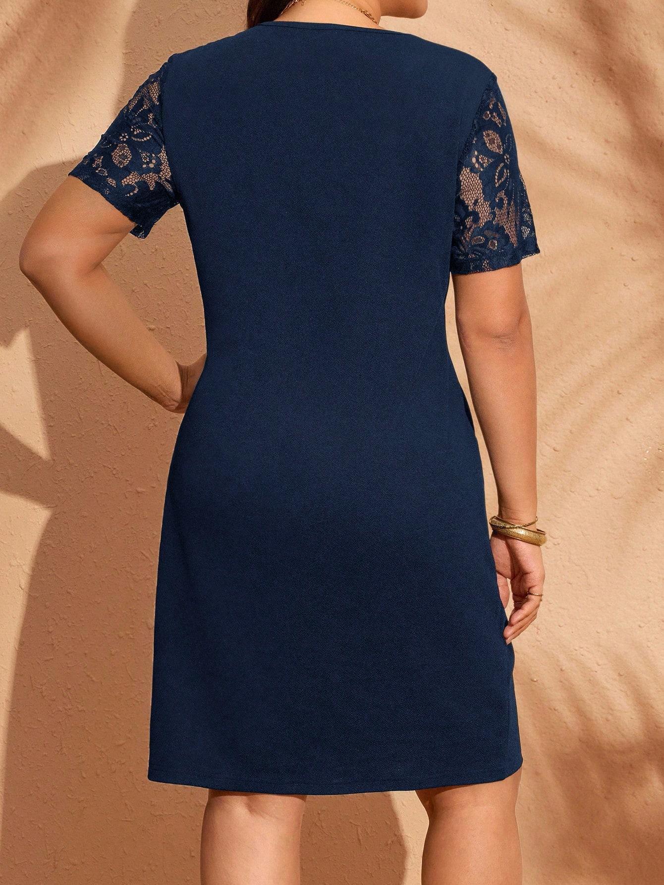 GRANATOWA SUKIENKA V-NECK