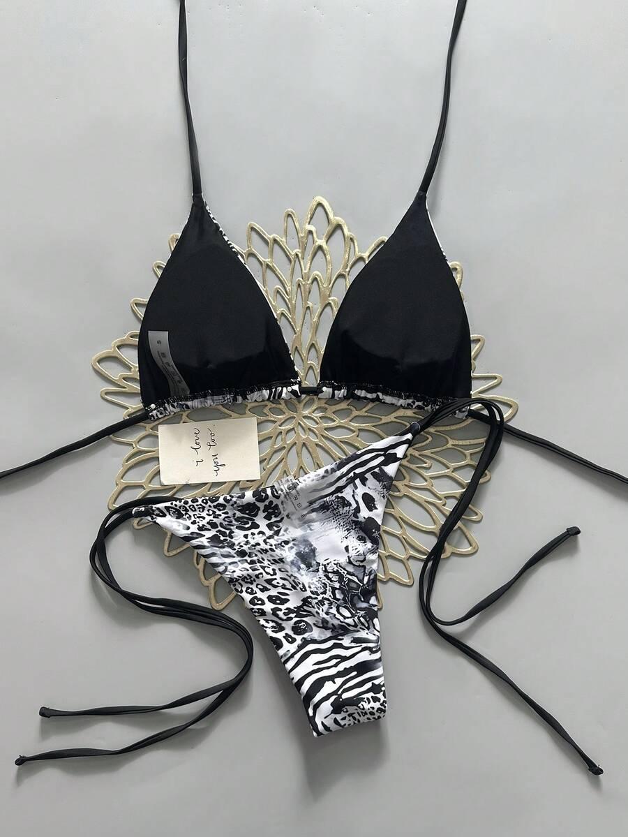 DWUCZĘŚCIOWY STRÓJ KĄPIELOWY ANIMAL PRINT kontrast