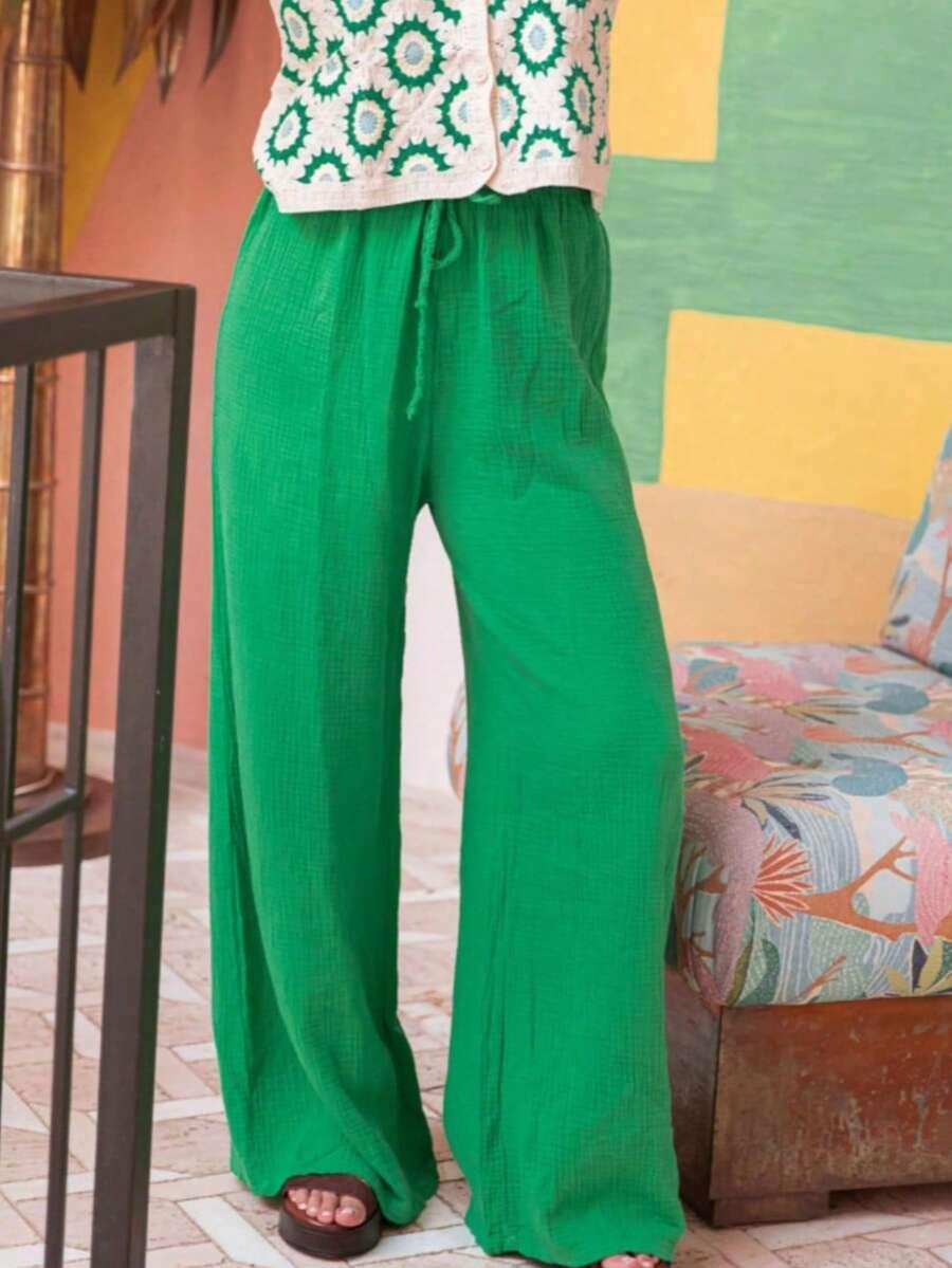 ZIELONE SPODNIE WIĄZANIE CASUAL
