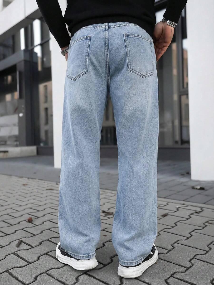 niebieskie proste spodnie jeans