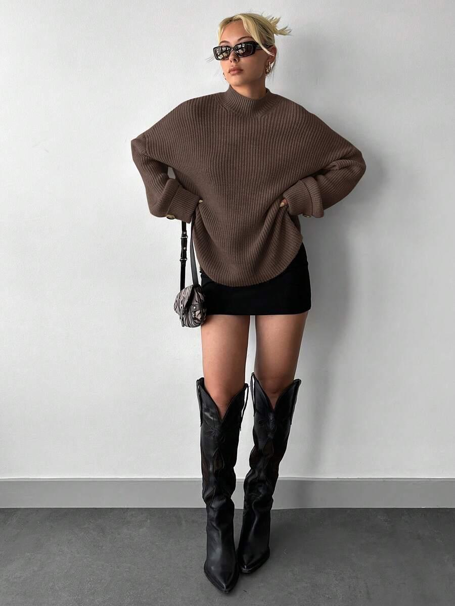 brązowy sweter stójka