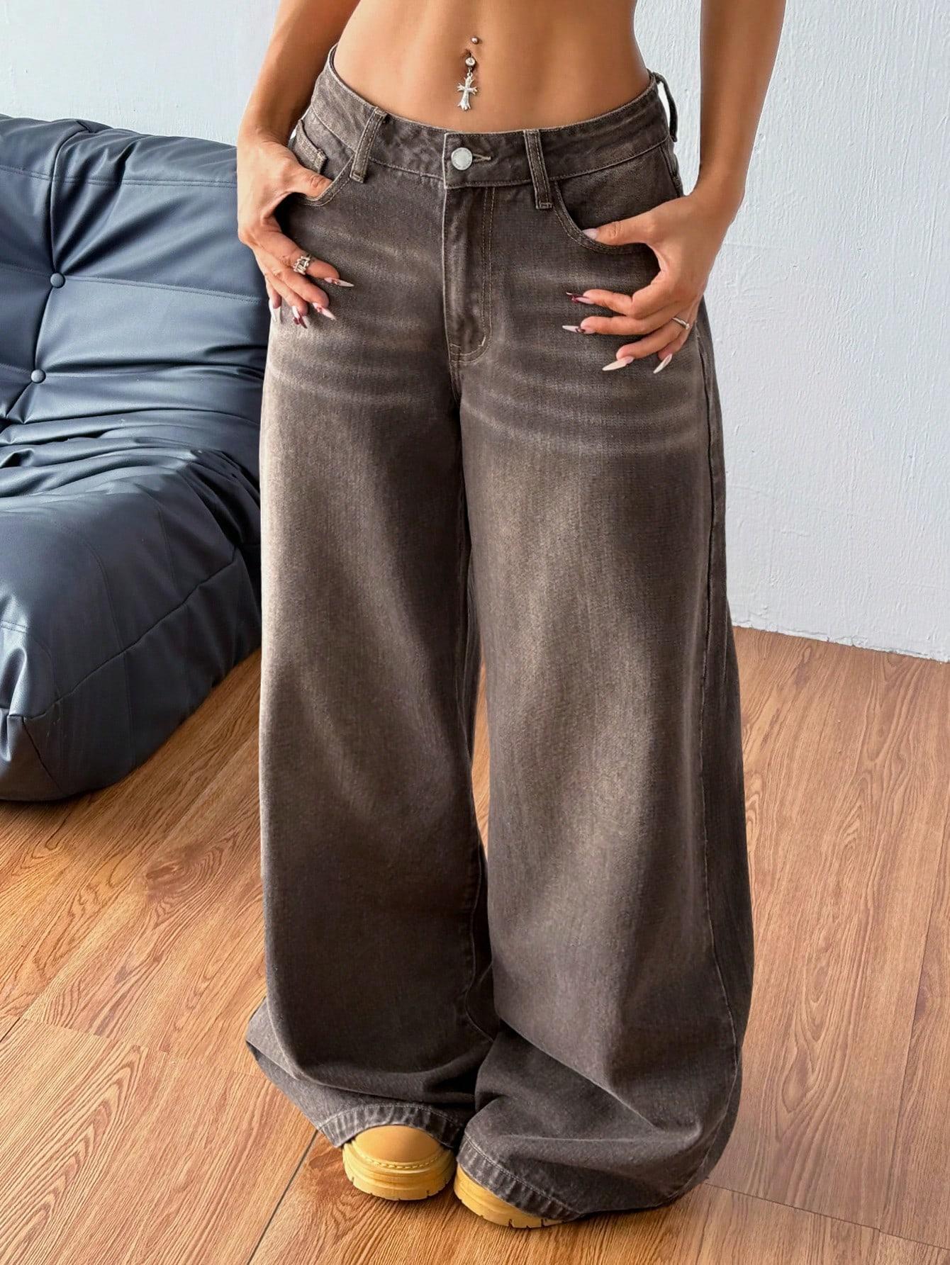 BRĄZOWE SPODNIE JEANS