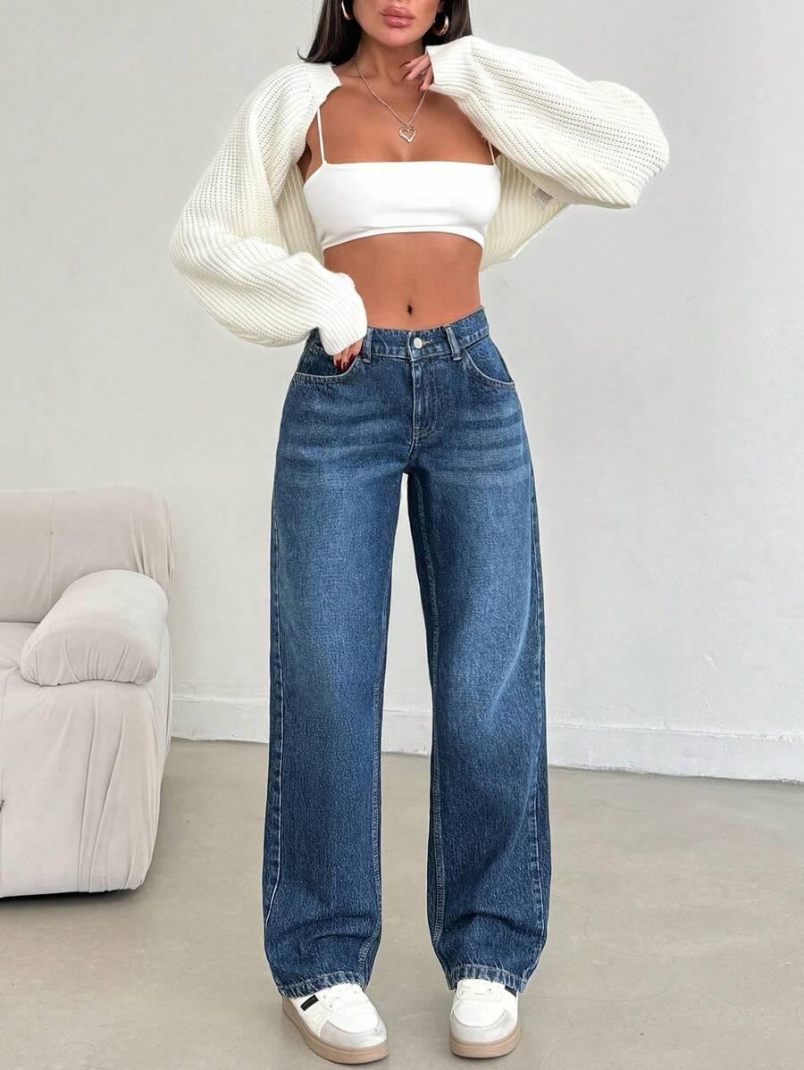 NIEBIESKIE PROSTE JEANSY