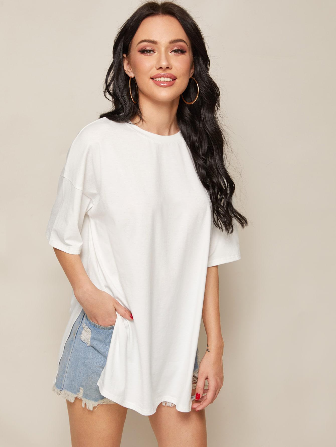 BIAŁY T-SHIRT OVERSIZE ROZCIĘCIA 