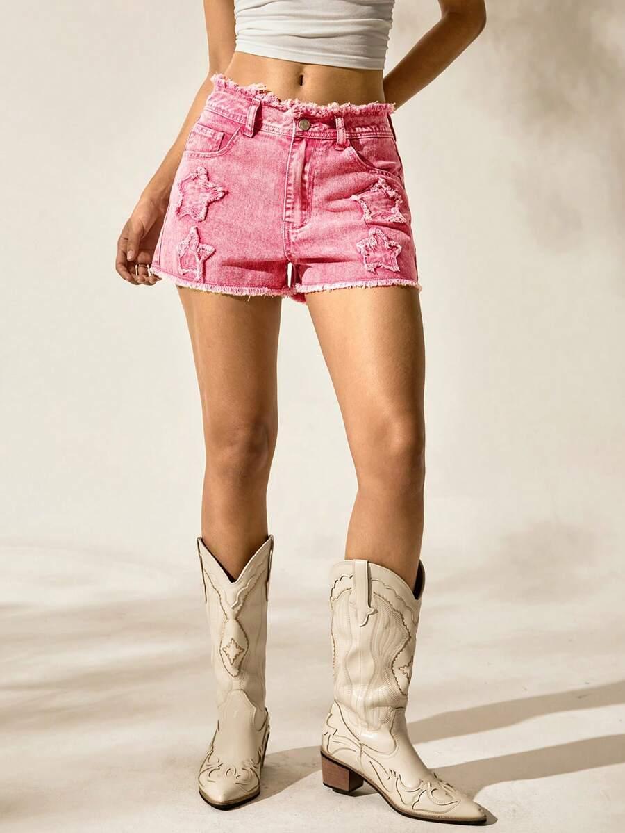 RÓŻOWE SPODENKI JEANS GWIAZDKI 