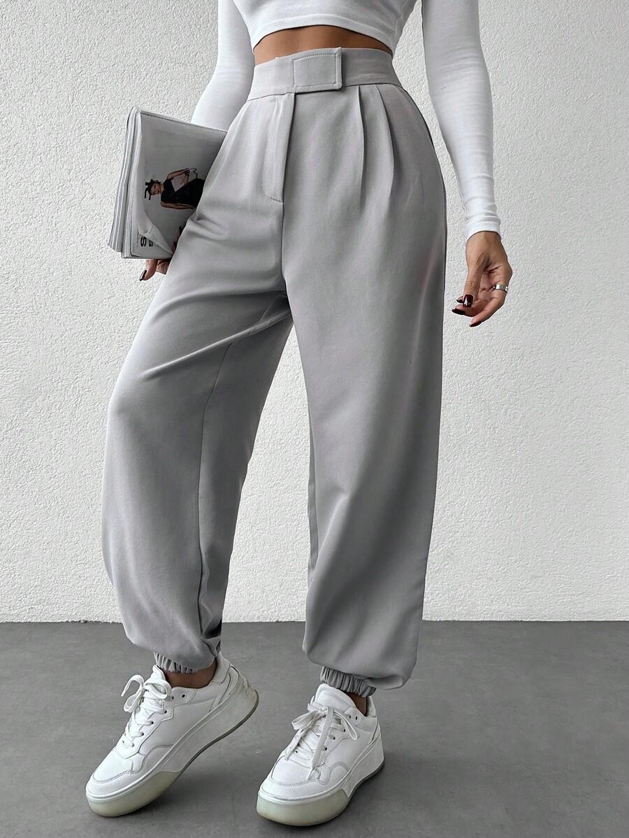 spodnie casual kieszenie wysoki stan