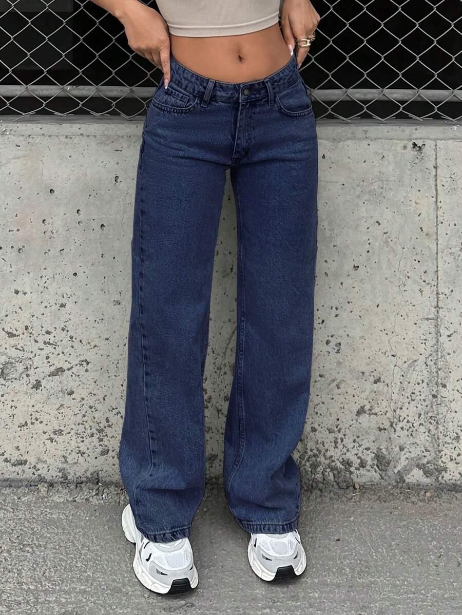 NIEBIESKIE PROSTE SPODNIE JEANSOWE