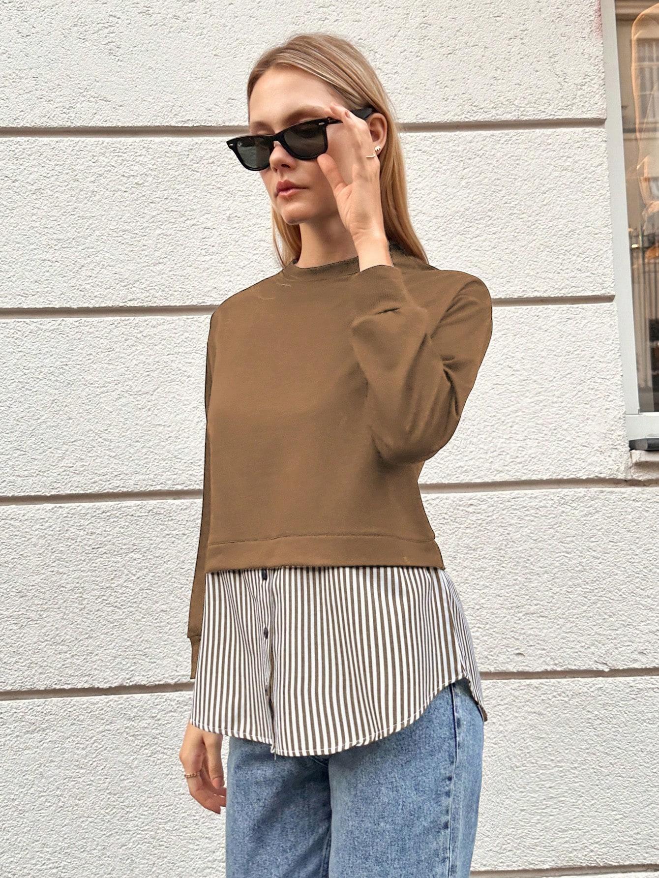 beżowa bluza z imitacją koszuli