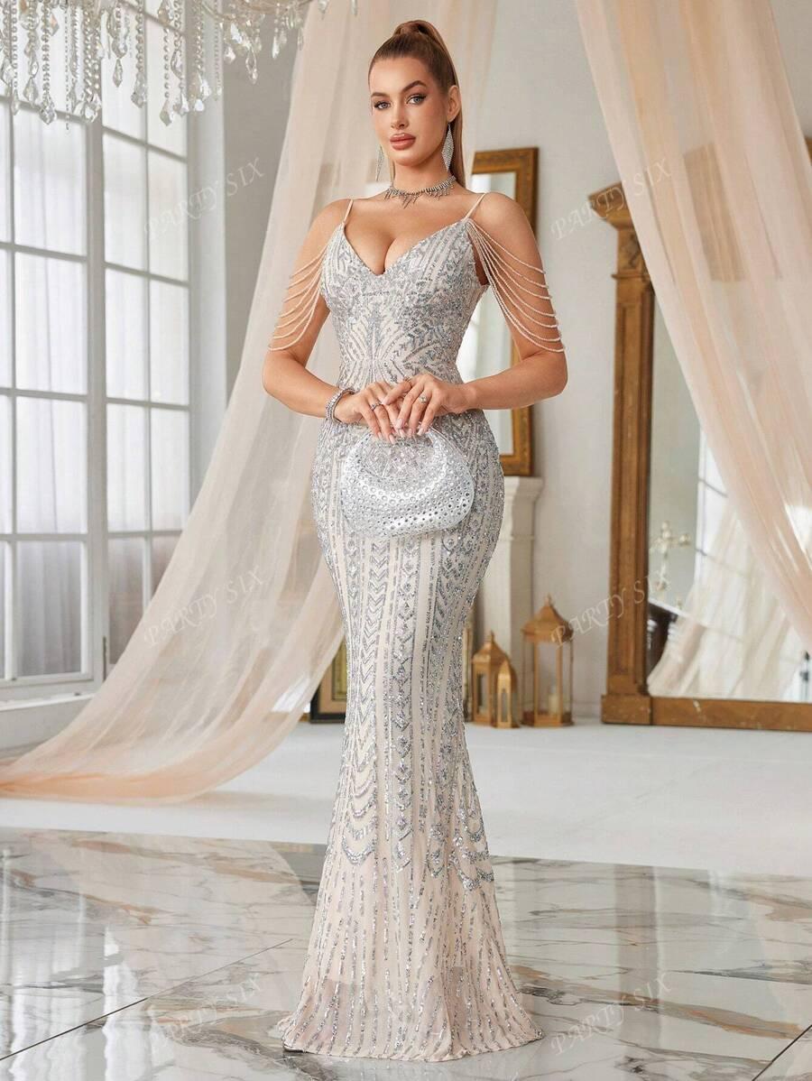 ZDOBIONA SUKIENKA MAXI POŁYSK